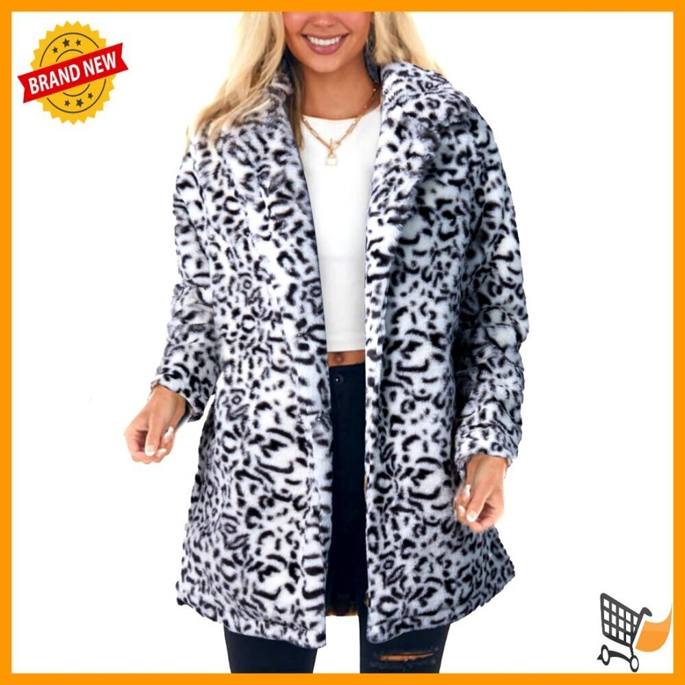 Faux Fur Leopard Jacket Oversized Loose Fit Fluffy Winter Outerwear Chic